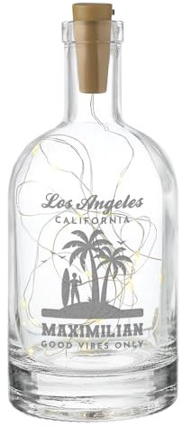 polar-effekt Bouteille lumineuse LED en verre avec gravure personnalisée - Bouteille lumineuse avec nom - Cadeau personnel