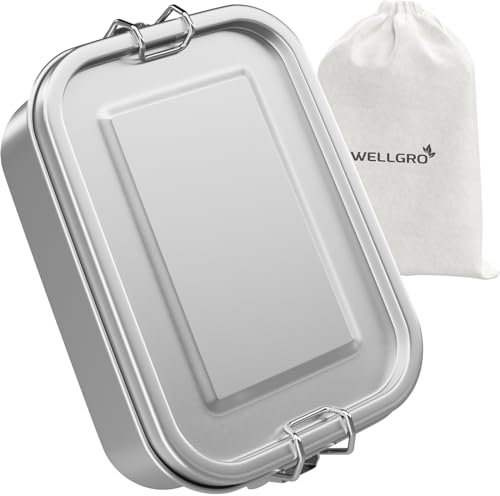 WELLGRO Edelstahl Dosen eckig - 550ml 850ml 1400ml 2400ml auslaufsicher Metall Brotdose Lunchbox, Kapazität:850 ml