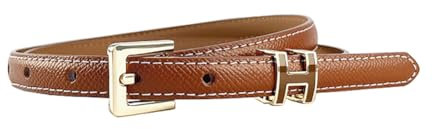 Yuangu Dünner Ledergürtel für Damen, dünne Taille, Jeansgürtel für Kleid mit Dornschließe, Braun, 115CM/Fit Waist Size 34-41 Inches