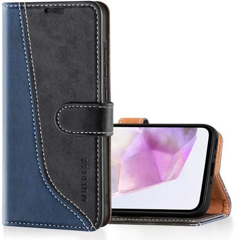 Mulbess für Samsung Galaxy A35 5G Hülle, Handyülle Leder mit Kartenfach, Klapphülle mit Magnetverschluss, Flip Case Etui Handytasche Schutzhülle, Stilvoll Schwarz