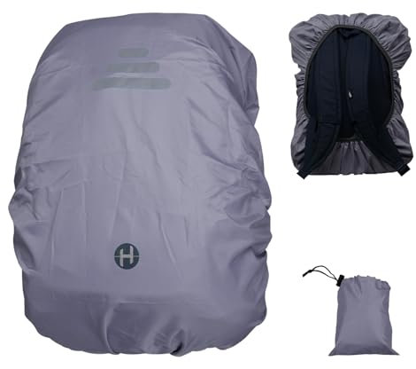 Hosifiy Wasserdichter Rucksacküberzug mit reflektierenden Streifen & Rutschfester Kreuz Schnallenriemen für Schultasche, Wandern, Camping, Radfahren (Silber, XS/25L)