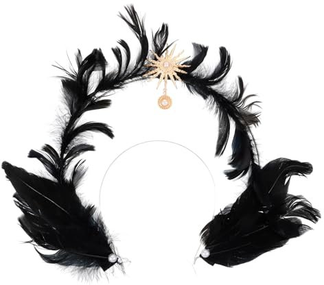 minkissy Krone Stirnband Halloween Gothic Schwarze Feder Kopfschmuck Boho Perle Lolita Dekorativer Kopfschmuck Für Göttin Cosplay