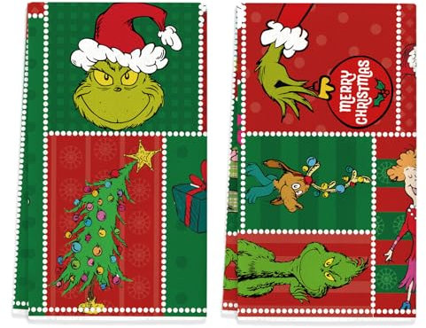 Nepnuser Grüne Weihnachts-Küchentücher, Frohe Weihnachten, Dekoration, grünes Weihnachtsgeschirr, Badezimmer-Dekoration, 45,7 x 66 cm, für Zuhause, Urlaub, Handtücher, 2 Stück