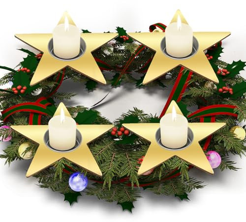 LAMEK 4 Stück Weihnachten Teelichthalter Stern Kerzenständer zum Bemalen Holz Adventskranz Kerzenhalter Tischdeko Bastelset Stabkerzenhalter für Adventsgesteck Adventskerzenhalter Weihnachtsdeko