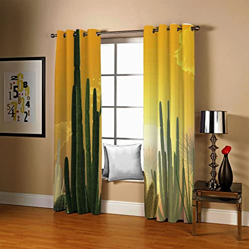 Kaktus-Vorhänge mit Ösen, wärmeisoliert, weicher Stoff für Schlafzimmer und Wohnzimmer, B 117 cm x T 229 cm, 2 Stück
