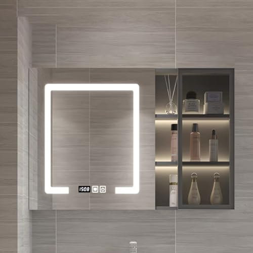Armoire de Toilette à LED 60x13x65cm Armoire Murale Salle de Bain Armoire de Toilette avec Anti-buée LED Blanc Froid/Chaud/Neutre pour Salle de Bain avec Affichage de L'heure