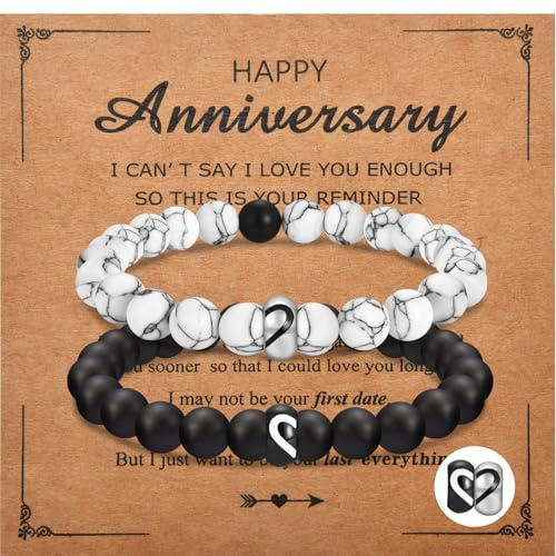 CERSLIMO Couple Bracelets Gifts for Him and Her, Matching Ring Heart Bracelets for Boyfriend Girlfriend Husband Wife Valentine's Day Anniversary Birthday Christmas Engagement Gifts
