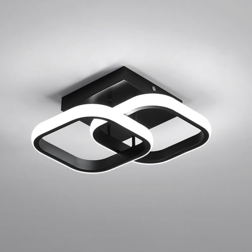 Comely Lámpara de Techo LED Moderna 22W 2150LM, Iluminación de Techo LED Negro, Diseño Cuadrado en Aluminio y Hierro, Luz blanca fría de 6500K, Plafón LED Techo para Pasillo Salón Dormitorio
