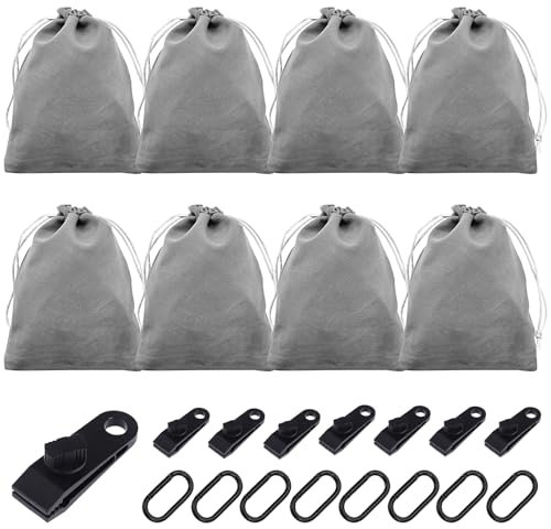Tragbare Gewichtstasche für Pavillon-Vorhänge im Freien, 8 Gewichtstaschen und 8 Karabiner, 8 Clips, geeignet zum Befestigen von Außenvorhängen, Zelten, Tischdecken usw., um Wind zu verhindern
