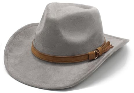 Cowboyhut für Damen Herren Westernhut Cowgirl-Hut Filz Cowboyhüte Fedora Hut Breiter Krempe mit Band Jazzhut