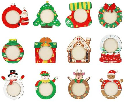 MagiDeal Lot de 12 Cadres Photo de Noël en Bois avec Cordes suspendues pour décoration d'arbre de Noël, dîner, fête, DIY