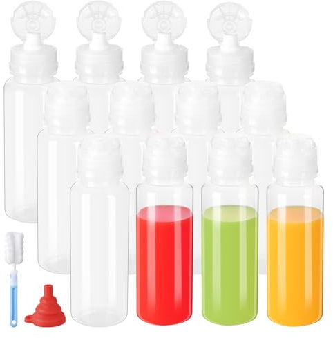 YBCPACK 12 Pack 250ml Heat-Resistant Plastic Juice Bottles with Flip Covers, Reusable 8 oz Bulk Plastic Smoothie Bottle, Empty Milk Bottles(Dishwasher Safe)