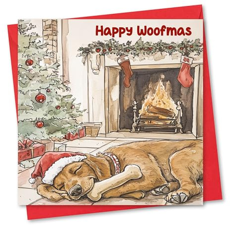 Absolutely Yours Weihnachtskarte, schlafender Hund, 148 x 148 mm, Innen Blanko, Umweltfreundlich, Made in UK