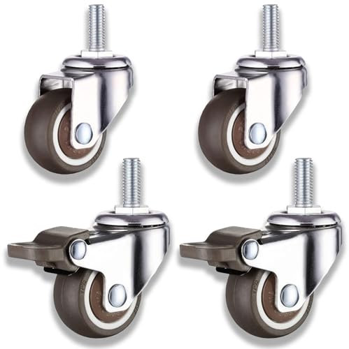 Lenkrollen für Möbel, Brems Lenkrollen, M8 X 25mm, 2 mit Bremse + 2 ohne Bremse 360° Schwenkbar,Llenkbare, Geräuscharme, Rutschfeste Gummiräder, für Innen