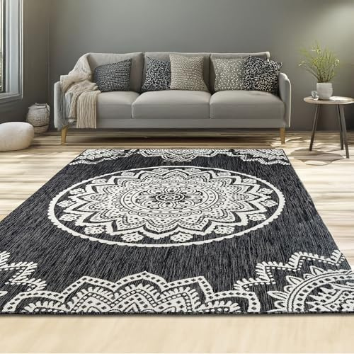 homeart Area Rugs – Durable, Stain-Resistant, Vibrant Geometric Design Carpets – Easy-Clean Rugs for Living Room, Kitchen, Entryway, or Bedroom – Mandala - Black Cream - 160x230 cm
