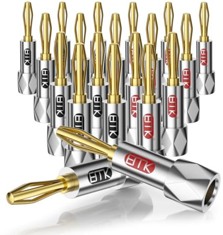 EMK Speaker Banana Plugs Closed Screw 24K Gold Plated Banana Plug Connectors for Speaker Wire, Wall Plate,Home Theater,Audio/Video Receiver,Amplifiers (10 Pairs / 20 Pcs)