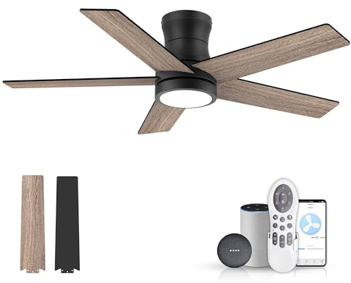 Smart Ceiling Fan with Remote Control, 42 Inches, Voice Control, WiFi Alexa App, Quiet DC Motor, Flush Mount Ceiling Fans for Indoor and Outdoor Use