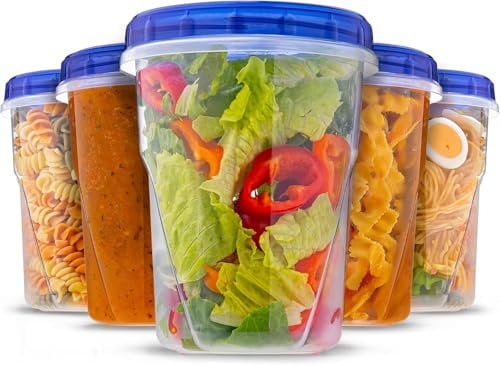 Checkmart Plastic Soup Containers Freezing, Microwave Safe - 1000ml, 1 Litre - [6 Pack] - Deli With Twist Top Lids, Food Storage Freezer - Airtight Plastic Containers - Dishwasher Safe BPA-Free