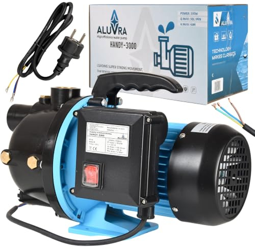 Pompa dell'acqua HANDY 3000 (550 W, 3000 l/h, altezza di mandata 40 m) – per acqua pulita - PORTATILE - pompa per irrigazione da giardino, per acqua piovana
