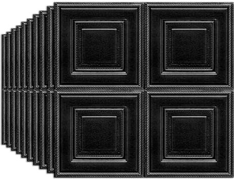 Snewvie Black 3D Wood Wall Panels 70X70cm Peel and Stick Brick Wallpaper Removable Wallpaper 10 PCS Waterproof 3D Tile Wood Panels Wall Sticker Self-Adhesive PE Foam
