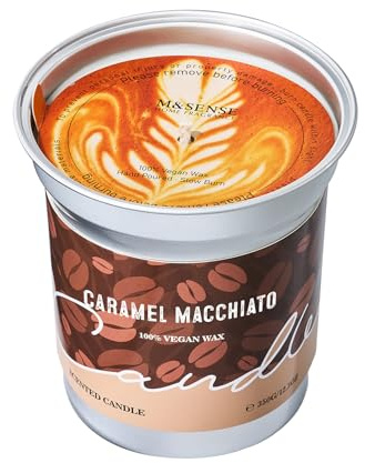M&SENSE Duftkerzen Coffee, 350g Macchiato Kaffee Kerze, Herbst Kerze Brenndauer bis 73 Std. Vegan Natürliche Sojakerze, Duftkerze mit Kaffee Kaffeeliebhaber, Männer, Frauen