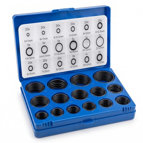 Retoo Gummi-O-Ringe-Set, NBR-Gummi, 419-teilig, 3-50mm, Kunststoffbox | Öl-, kraftstoff- und chemikalienbeständig, 32 Größen, Sortierbox, für Hydraulik, Sanitär, Maschinen und Haushaltsgeräte
