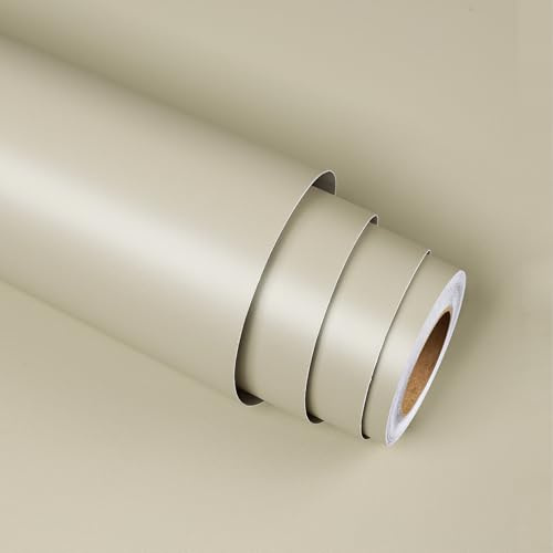 Stickyart Papier Peint Autocollant Beige 30cm x 400cm Film Adhésif pour Meuble Revetement Adhesif Meuble Imperméable Amovible Uni-Colore pour Salle de Bains Cuisine Chambre à Coucher Salon Beige