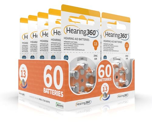 Hearing360 Hörgerätebatterien PR48 Größe 13, Quecksilberfreie Batterien extra langlebig und zuverlässig (10 Blistercard orange, 60 Batterien)