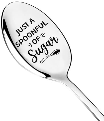 JCHCAMRY Just a Spoonful of Sugar Spoon Engraved Stainless Steel Spoon,Long Handle Coffee Spoon,Funny Mary Poppins Gifts for Men Women Friends Mom and Dad Birthday Valentine Christmas Gifts