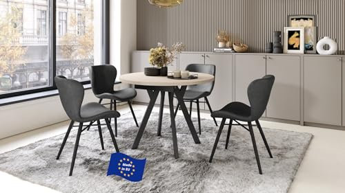 Design Esstisch rund Aldo Beige/Schwarz matt ausziehbar 90 cm bis 145 cm runder Esszimmertisch Küchentisch rund Funktionstisch oval Kitchen Table Esszimmer Dining Table Ausziehtisch Konsolentisch