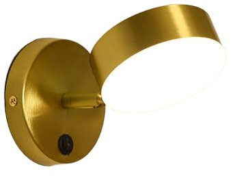 NICRX Applique murale moderne Or en laiton avec interrupteur– Applique LED réglable avec 3 températures de couleur,Orientable Intérieur Murale pour chambre,salon,couloir et hôtel (B)
