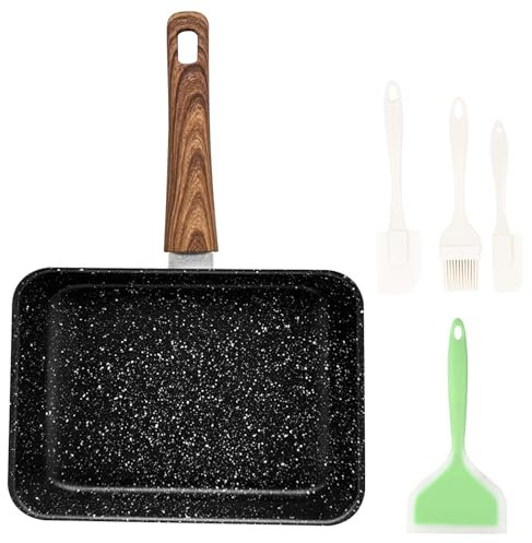 LEKEFETO Tamagoyaki Poêle japonaise rectangulaire avec poignée amovible, poêle à œufs brouillés anti-adhésive pour œufs, bacon, cuisine à la maison, 15,5 x 19 cm