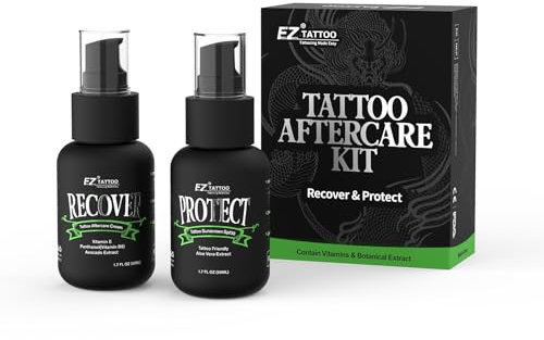 EZ Tattoo Aftercare Kit mit 50ml Tattoo Creme & 50ml Sonnenschutzmittel SPF 30, Tattoo Nachsorge und Sonnenschutz im Paket, Tattoo Zubehör zur Natürlichen Reparatur und Beschleunigung der Heilung