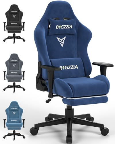 bigzzia Gaming Chair, Video Game Chair with Footrest, Abrasion-resistant velour Computer Chair, 3D Armrests PC Chairs for Adults Deep Blue