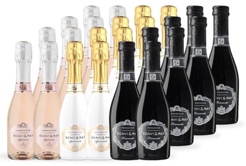 SCAVI & RAY Piccolo Mix Set – 24 x 0,2l Glasflaschen – Ice Prestige Spumante, DOC Frizzante & DOC Rosé Spumante – Perl- & Schaumwein aus Italien – Prickelnder Genuss für jede Gelegenheit