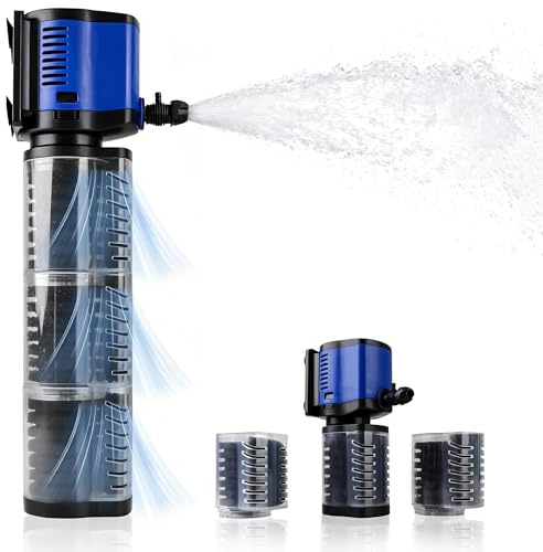 Tararium 1500L/H Submersible Aquarium Filter Pump – for 75-200 Gallon (300-750L) Fish Tanks & Small Ponds – 4-in-1 Wave Maker, Air Supply & Powerful Filtration, Freshwater/Saltwater/Turtle Safe