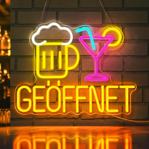 Lxmoneon GEÖFFNET Neon Schild mit Bier und Cocktail für Bar-Dekor | Bar Geöffnet Neon Schild,bunten Neonlicht für die Öffnungsanzeige,LED Leuchtschild für Bar Pub Restaurant Party