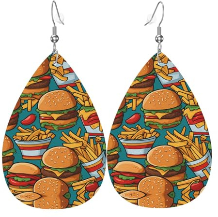 Niedliche Ohrringe mit gebratenem Burger-Print, leichte Tropfenohrringe, perfekt für Weihnachts- oder Valentinstagsgeschenke