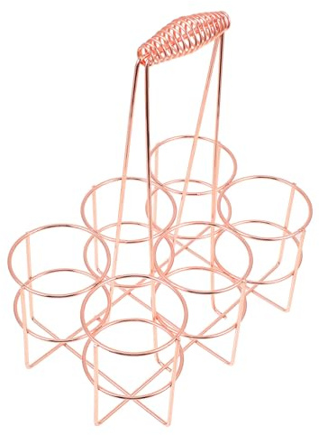 HOLIDYOYO Portable Iron Beer Storage Rack Handheld Beer Basket Wine Bottle Carrier for Kitchen Bar Party Use Rose Gold Small