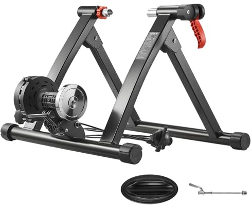 VEVOR Rodillo de Entrenamiento para Ruedas de 660,4-736,6 mm, 6 Niveles de Resistencia, Plegable, Magnético, con Liberación Rápida y Almohadilla para Rueda Delantera, Color Negro, Carga de 150 kg