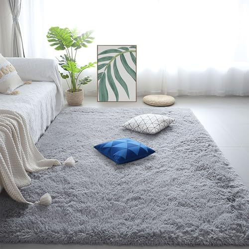 TAOLITAO Shaggy Hochflor Teppich Wohnzimmer 180 x 210 cm Super Soft Felloptik Schlafzimmer Teppich Uni Seidenglanz Flauschig Fürs Flur,Küche, Wohnzimmer, Schlafzimmer, Hellgrau