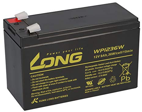 Ersatzakku Eaton 5P650i 12V 9Ah AGM Bleiakku ersetzt 7590116 Kung Long WP1236W Hochstrom 6,3 mm Faston USV Akku wartungsfrei 151x65x94 mm 2,7 kg