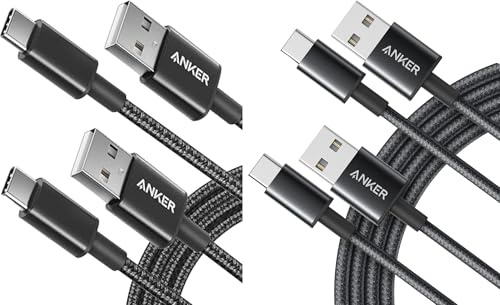 Anker USB C Charger Cable, 4-Pack 10 ft * 2 +6 ft * 2 (3 m * 2+1.8 m * 2) USB to USB C Cable, USB A to USB C Braided Phone Charger Cable for iPhone 17/16/15, iPad Pro, Samsung Galaxy, and More(Black)