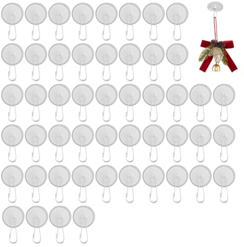 50 Ganchos Adhesivos Extra Fuertes para Techo, Ganchos Transparentes Autoadhesivos sin Taladrar con Clips Metálicos, para Decoración de Fiestas, Guirnaldas de Luces Navidad y Halloween