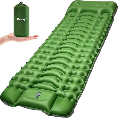 Luftmatratze Camping Isomatte Aufblasbare Matratze Dick für Strand Zelt | Wasserdicht Leicht Kompakte Aufblasbar Sleeping Mat Strandmatte Outdoor mit Fußpumpe Kissen, Schlafmatte für Wandern Reisen