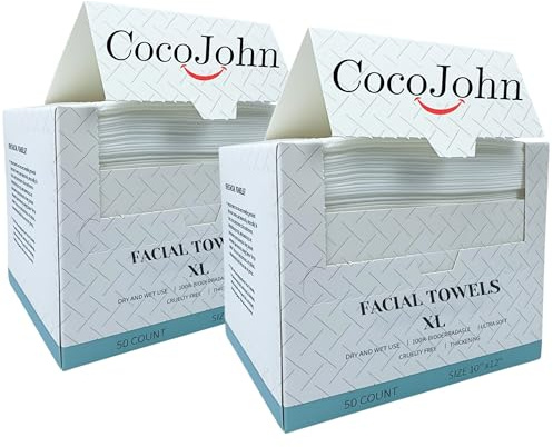 Disposable Face Towels XL 100% Biodegradable, Hypoallergenic, Super Soft Dry Wipes for Sensitive Skin, Makeup Removal, Facial Cleansing, Skincare, Travel, Lint-Free, Thick (2 Pack (100 Count))