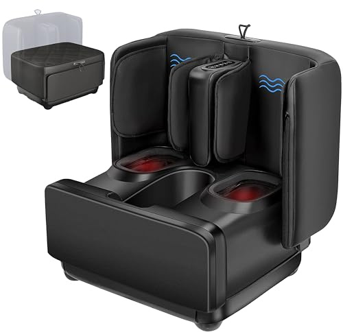 CALMENTA® Shiatsu Fuß- und Beinmassagegerät mit Kompression & Wärme – Elektrisches Fußmassagegerät mit Vibration – Klappbares Ottoman Design Fußhocker – Entspannende Fußmassage für Zuhause