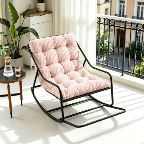 Ball & Cast Schaukelstuhl für Drinnen & Draußen, Rocking Chair mit Gepolstertem Kissen und Fußstütze, Balkonsessel für Wohnzimmer, Garten & Terrasse, Rosa