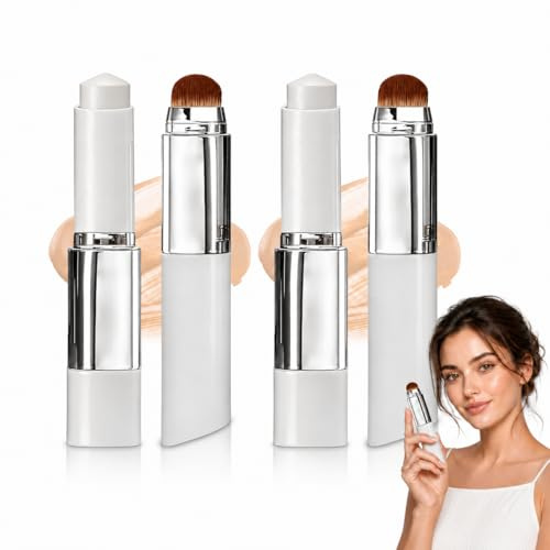 2 Stück Faccelove Foundation Stick mit Pinsel, 2-in-1 Color Changing Foundation Stick mit LSF 15, Make-up Stick mit automatischer Farbanpassung, natürliches Glow Finish für alle Hauttypen