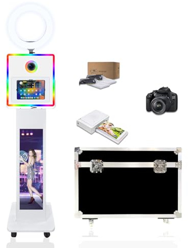 Fotokabinen-Maschine kompatibel mit iPad 10,2 Zoll, 10,5 Zoll, 11 Zoll, 12,9 Zoll, 13 Zoll und Kamera, App-Steuerung, 2-in-1 Selfie-Fotoautomatenständer für Geburtstage, Hochzeiten, Veranstaltungen